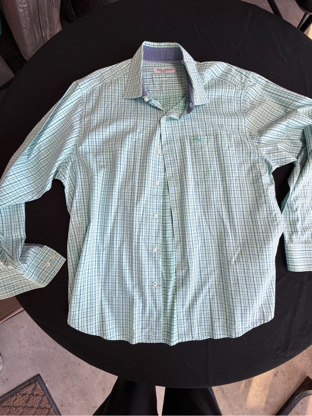 Tommy Bahama IslandZone Men’s L Green Blue Plaid Performance Button Down